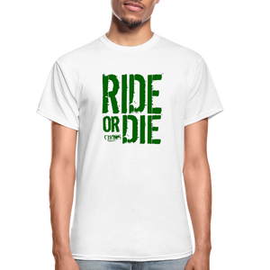 RIDE OR DIE T-SHIRT W/ GREEN LETTERING - white