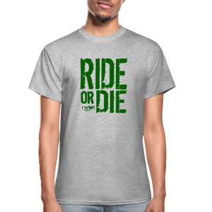 RIDE OR DIE T-SHIRT W/ GREEN LETTERING - heather gray