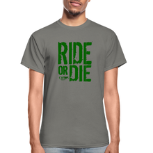 RIDE OR DIE T-SHIRT W/ GREEN LETTERING - charcoal