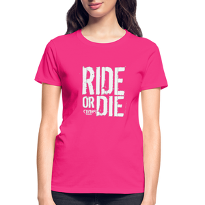 Ride Or Die Women's T-Shirt White Logo - fuchsia