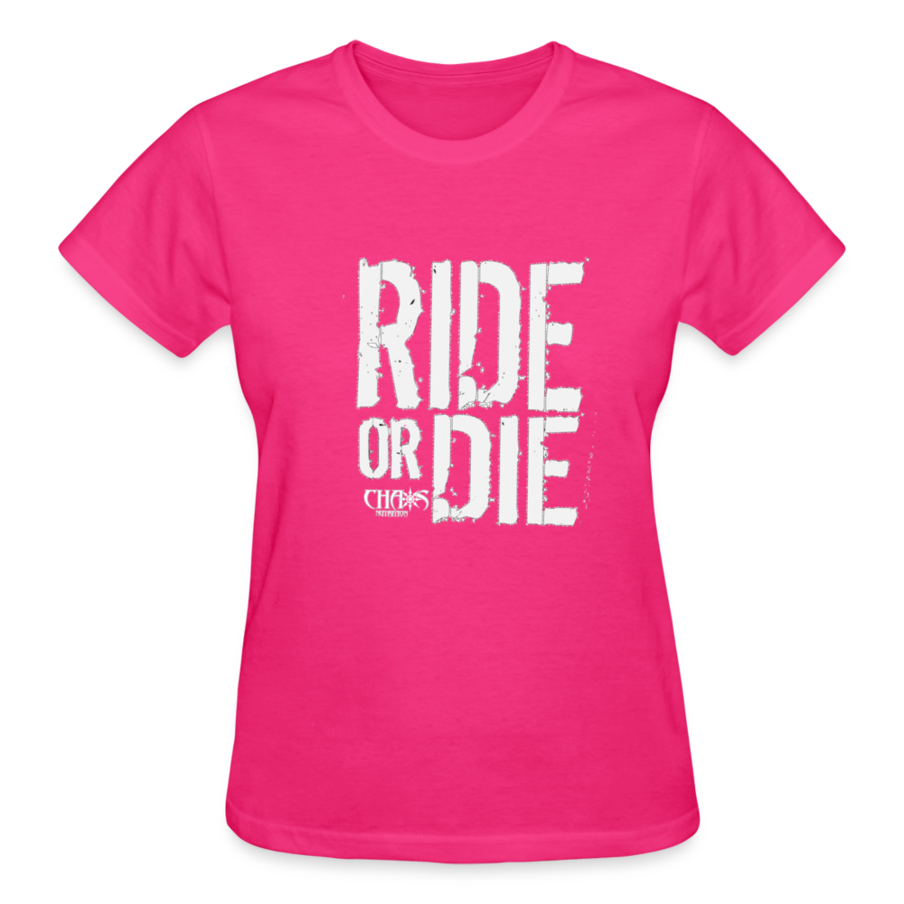 Ride Or Die Women's T-Shirt White Logo - fuchsia