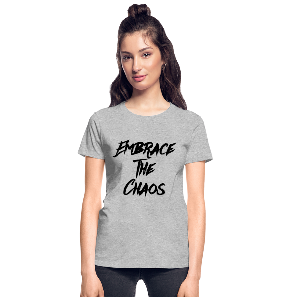 Embrace The Chaos Women's T-Shirt Black Logo - heather gray