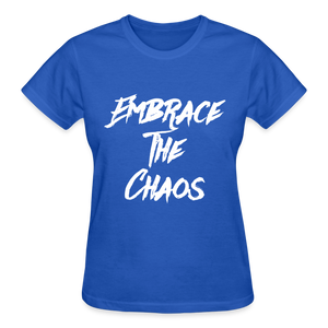 Embrace The Chaos Women's T-Shirt White Logo - royal blue