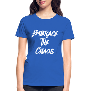Embrace The Chaos Women's T-Shirt White Logo - royal blue