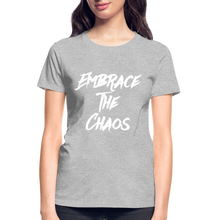 Embrace The Chaos Women's T-Shirt White Logo - heather gray