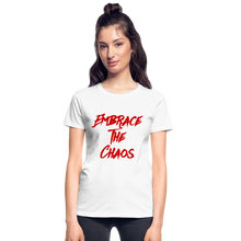 Embrace The Chaos Women's T-Shirt Red Logo - white