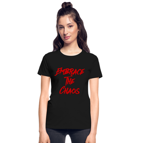 Embrace The Chaos Women's T-Shirt Red Logo - black