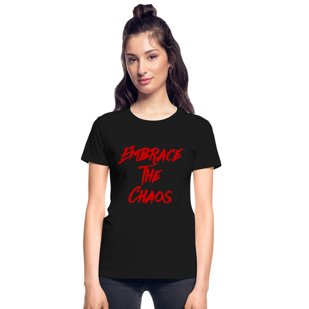 Embrace The Chaos Women's T-Shirt Red Logo - black