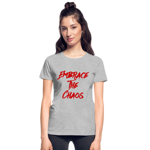 Embrace The Chaos Women's T-Shirt Red Logo - heather gray