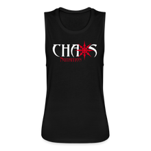 Chaos Nutrition, Women's Muscle T-Shirt with White and Red Lettering - black