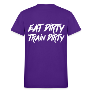 Eat Dirty Train Dirty, Black T- Shirt with White Lettering - purple