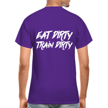 Eat Dirty Train Dirty, Black T- Shirt with White Lettering - purple