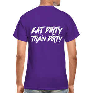 Eat Dirty Train Dirty, Black T- Shirt with White Lettering - purple