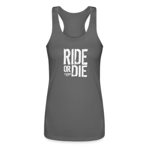 Ride Or Die White Logo Women’s Racer Back Tank Top - charcoal
