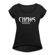 Chaos Nutrition Logo White Women's Roll Cuff T-Shirt - black