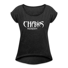 Chaos Nutrition Logo White Women's Roll Cuff T-Shirt - heather black