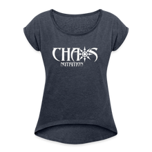 Chaos Nutrition Logo White Women's Roll Cuff T-Shirt - navy heather