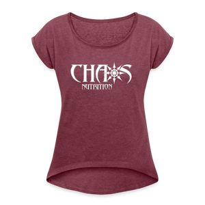 Chaos Nutrition Logo White Women's Roll Cuff T-Shirt - heather burgundy