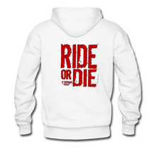 RIDE OR DIE, BLACK HOODIE WITH RED LETTERING - white