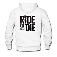 RIDE OR DIE, HOODIE WITH BLACK LETTERING - white