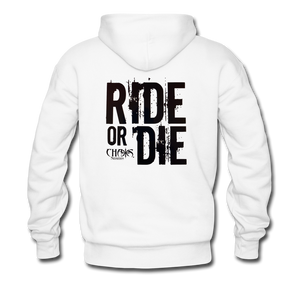 RIDE OR DIE, HOODIE WITH BLACK LETTERING - white