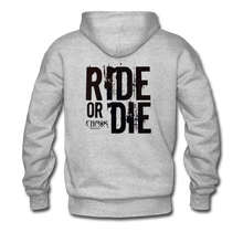 RIDE OR DIE, HOODIE WITH BLACK LETTERING - heather gray