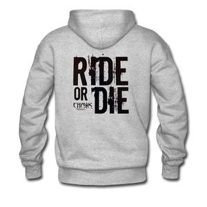 RIDE OR DIE, HOODIE WITH BLACK LETTERING - heather gray