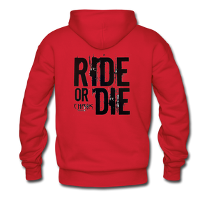 RIDE OR DIE, HOODIE WITH BLACK LETTERING - red
