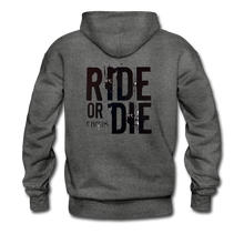 RIDE OR DIE, HOODIE WITH BLACK LETTERING - charcoal gray