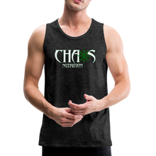 CHAOS NUTRITION, Black Tank Top with Green - White Lettering - charcoal gray