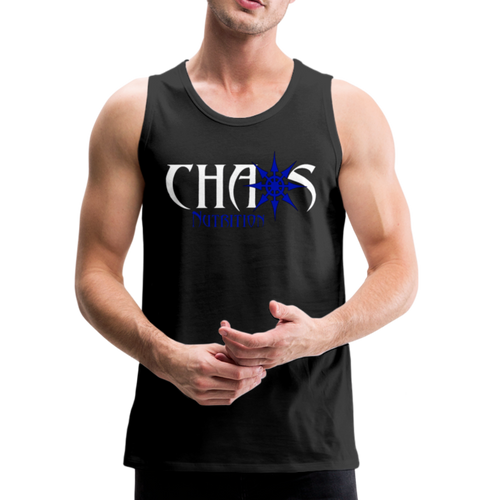 CHAOS NUTRITION, Black Tank Top with Blue- White Lettering - black