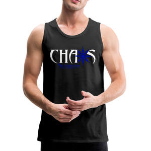 CHAOS NUTRITION, Black Tank Top with Blue- White Lettering - black