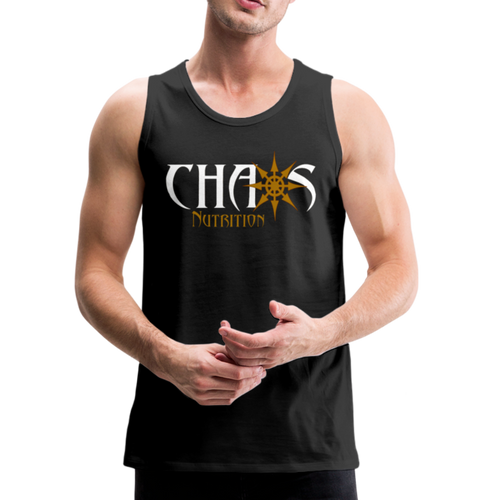 CHAOS NUTRITION, Black Tank Top with Gold- White Lettering - black