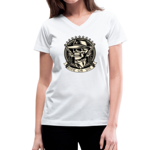 RIDE OR DIE- GUNS BLAZIN' BLACK V- NECK TEE - white
