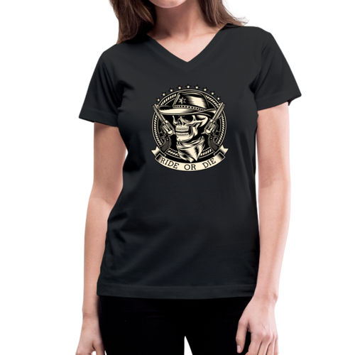 RIDE OR DIE- GUNS BLAZIN' BLACK V- NECK TEE - black