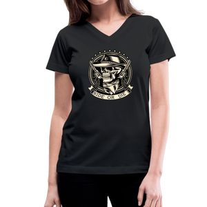 RIDE OR DIE- GUNS BLAZIN' BLACK V- NECK TEE - black