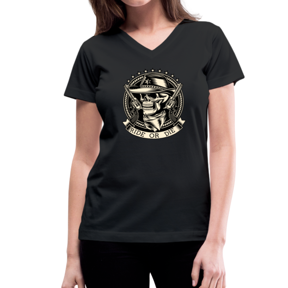 RIDE OR DIE- GUNS BLAZIN' BLACK V- NECK TEE - black