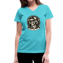 RIDE OR DIE- GUNS BLAZIN' BLACK V- NECK TEE - aqua