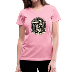 RIDE OR DIE- GUNS BLAZIN' BLACK V- NECK TEE - pink