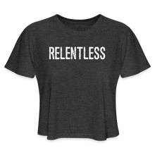 Relentless, Women's Cropped T-Shirt with White Lettering - deep heather