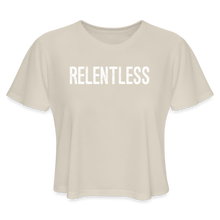 Relentless, Women's Cropped T-Shirt with White Lettering - dust