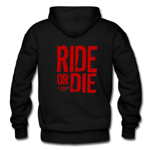 OG CHAOS + RIDE OR DIE, BLACK HOODIE WITH RED LETTERING - black
