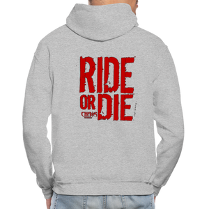 OG CHAOS + RIDE OR DIE, BLACK HOODIE WITH RED LETTERING - heather gray