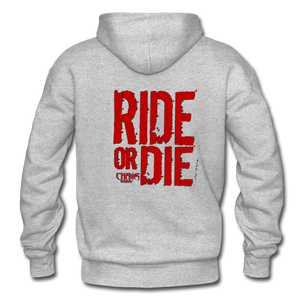 OG CHAOS + RIDE OR DIE, BLACK HOODIE WITH RED LETTERING - heather gray