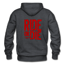 OG CHAOS + RIDE OR DIE, BLACK HOODIE WITH RED LETTERING - charcoal grey