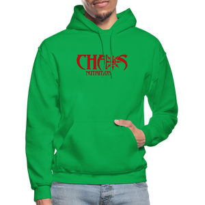 OG CHAOS + RIDE OR DIE, BLACK HOODIE WITH RED LETTERING - kelly green