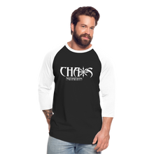 CHAOS NUTRITION - PREMIUM 3/4 SLEEVE BASEBALL T-SHIRT- WHITE LOGO - black/white