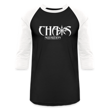 CHAOS NUTRITION - PREMIUM 3/4 SLEEVE BASEBALL T-SHIRT- WHITE LOGO - black/white