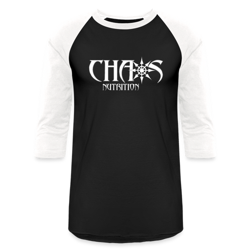 CHAOS NUTRITION - PREMIUM 3/4 SLEEVE BASEBALL T-SHIRT- WHITE LOGO - black/white