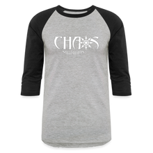 CHAOS NUTRITION - PREMIUM 3/4 SLEEVE BASEBALL T-SHIRT- WHITE LOGO - heather gray/black